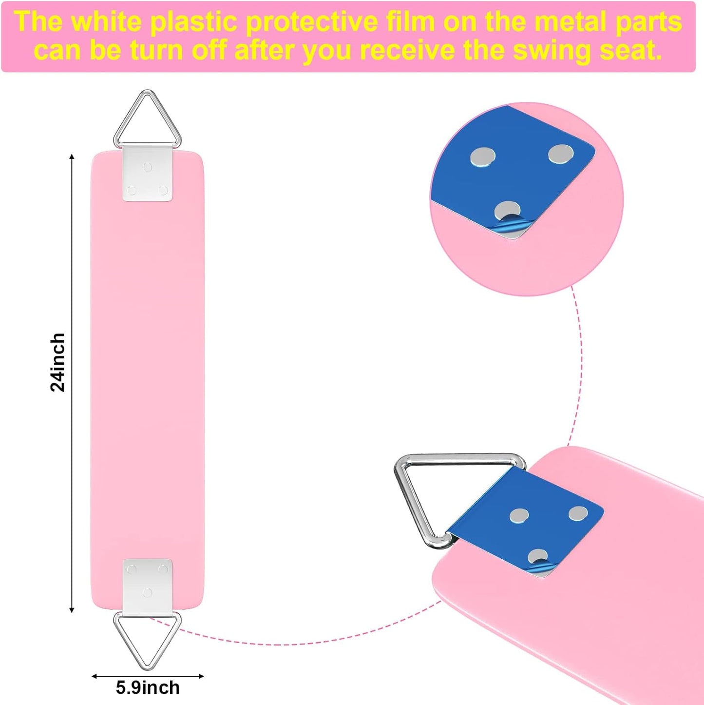 AGPTEK Swing Seat, 30.4 x 6 x 0.27 Inch Yard Swing for Boys and Girls & Adults with Metal Triangle Ring - Light Pink (113KG /250LB Weight Limit)