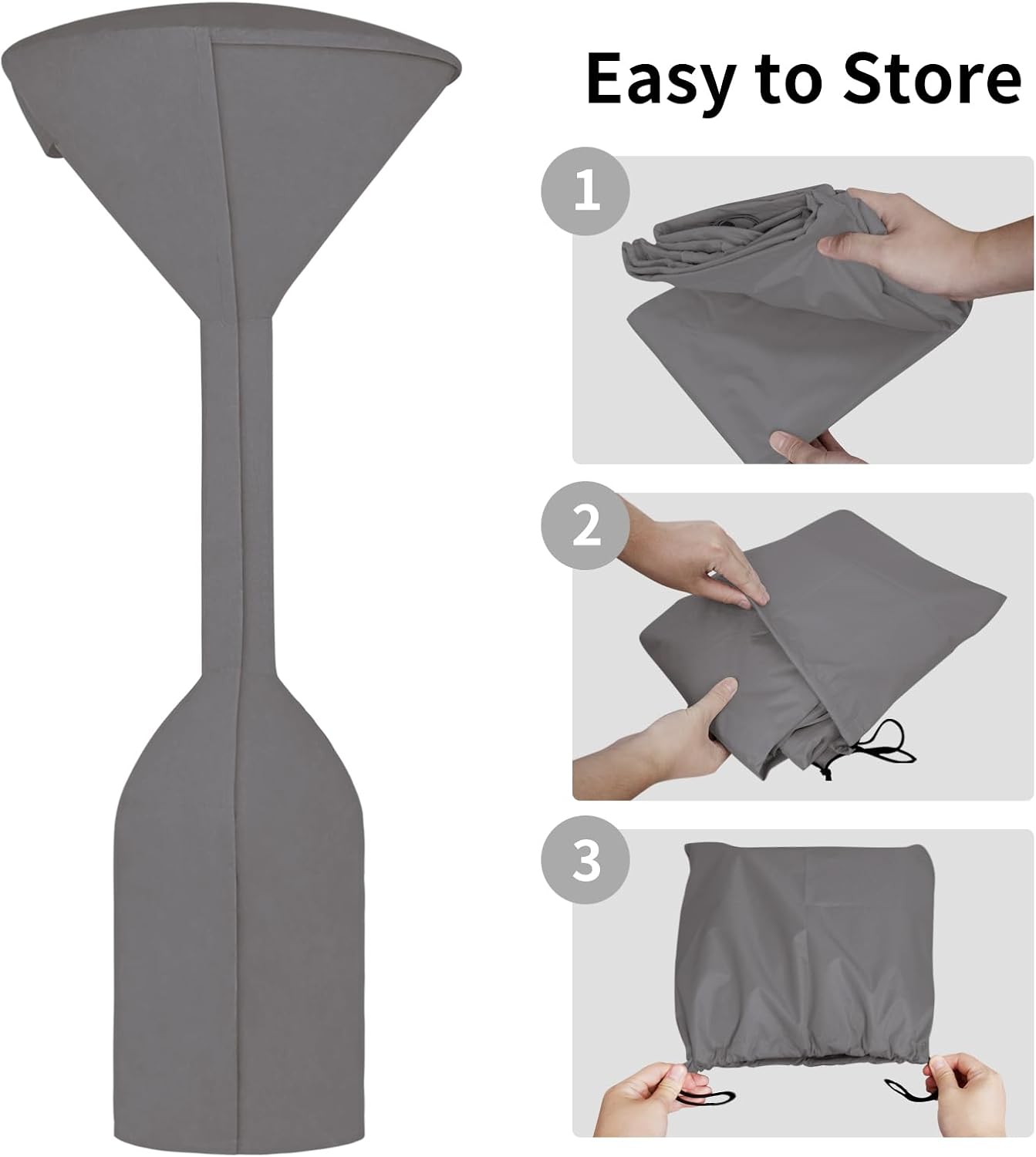 Easy-Going Stand-Up Patio Heater Cover with Zipper and Storage Bag, Waterproof Outdoor Heater Cover Dustproof, UV-Resisant, Wind-Resistant (95" H x 34" D x 19" B, Grey)