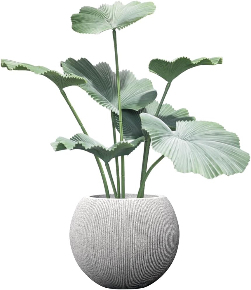 14.5"Dia Large Gray Round Plastic Planter with Drainage Hole & Plug, Textured Lightweight Plant Pot, Shatterproof & UV Resistant for Indoor Outdoor Patio, Modern Decor (11.8"H x 8.9" Opening)