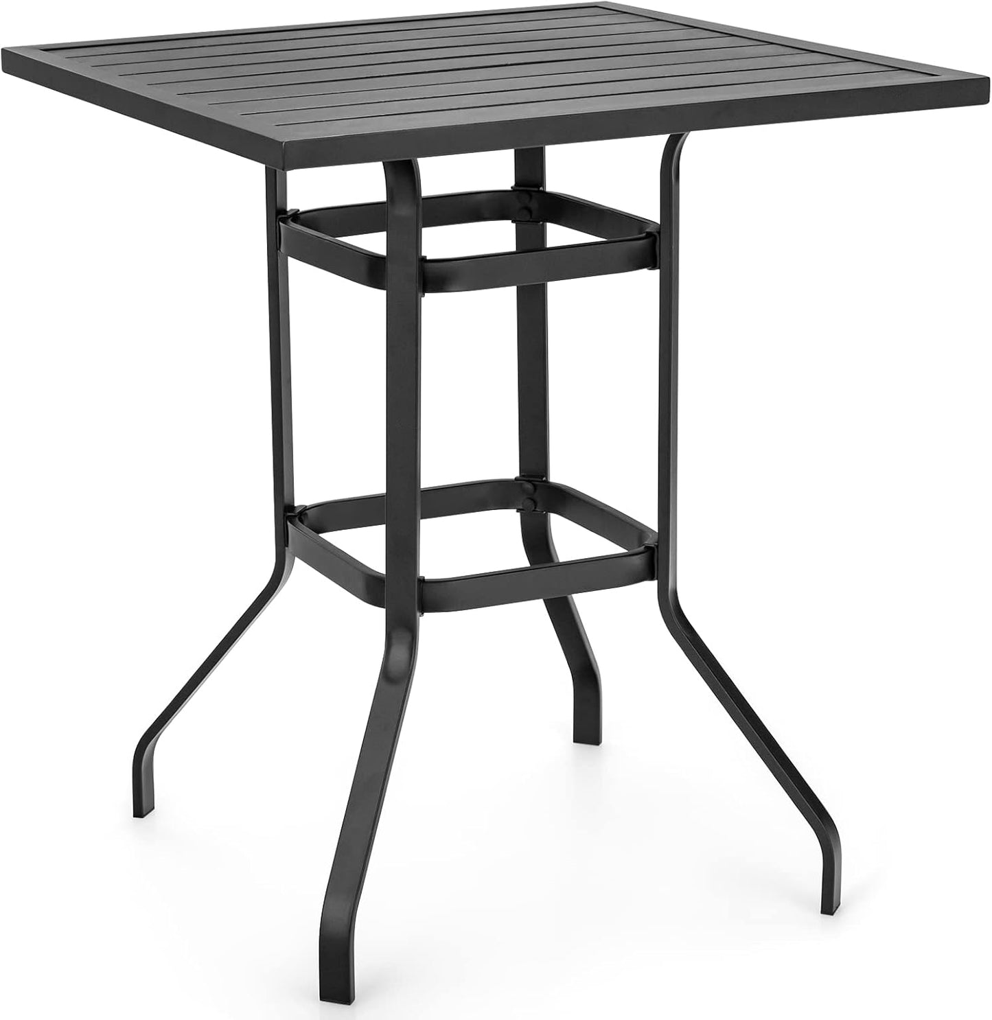 Tangkula Patio Bar Height Table, 32 Inch Outdoor Steel Square Bar Table, Bistro High Top Table W/Powder-Coated Tabletop, Solid Metal Frame, Ideal for Backyard, Poolside, Garden (Black)