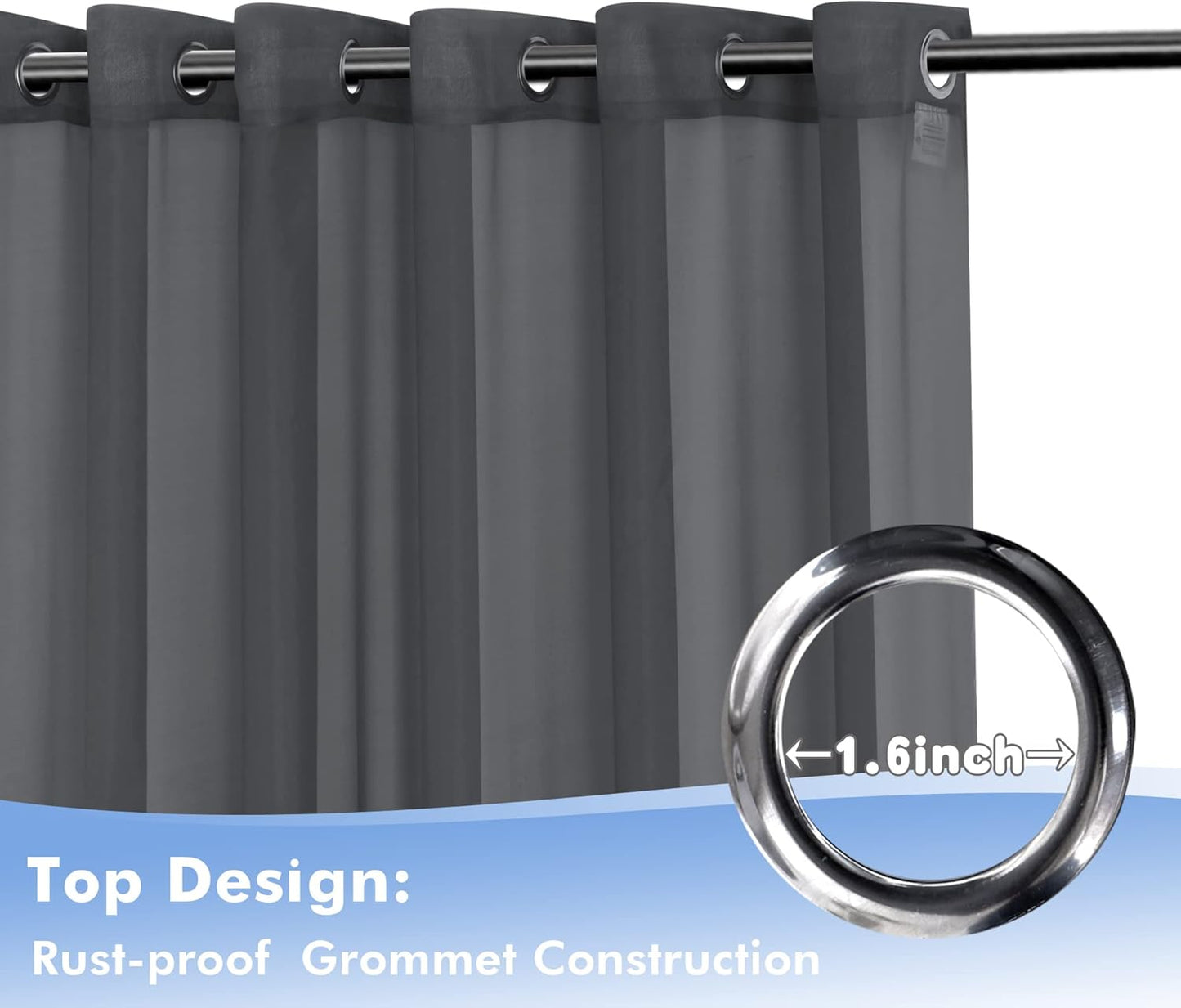 HolidayIdeas Outdoor Sheer Curtains for Patio Waterproof, 4 Panels - 54 x 84 Inch - Grey Light Filtering Voile Outside Curtains Grommet Drapes for Front Porch, Gazebo, Pergola, Backyard