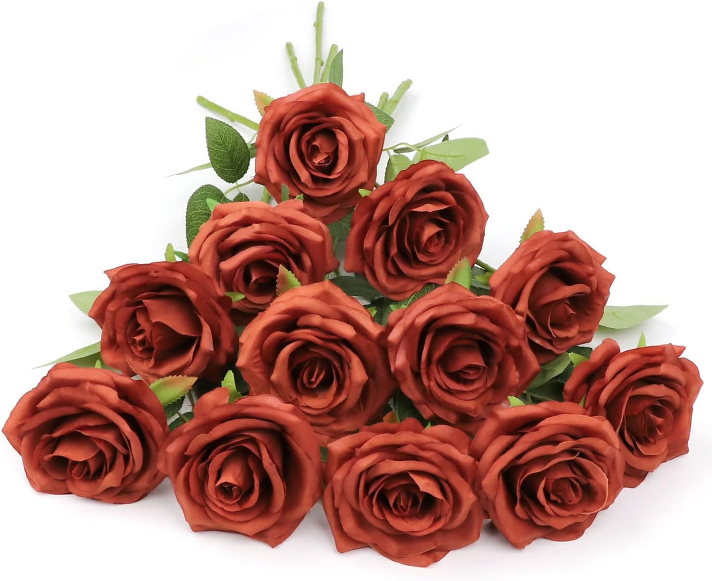 LVEFIT Artificial Rose Flowers Burnt Orange Rose Flowers Silk Flowers 12 pcs with Long Stem Silk Roses Bouquet for Wedding Bridal Shower Party Home Decoration