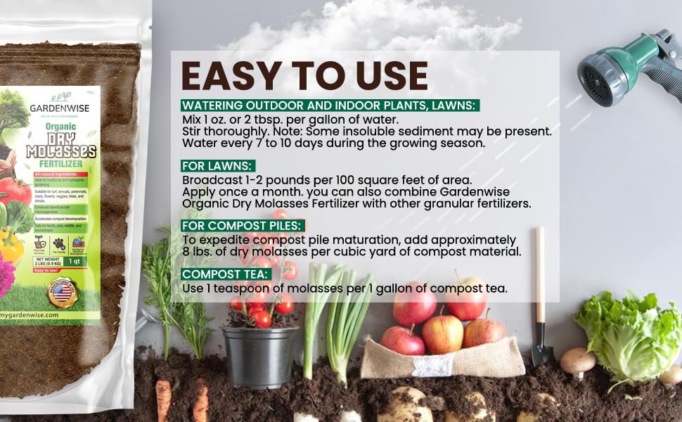 Organic Molasses for Plants - Horticultural Molasses - Ideal for Traditional & Hydroponic Gardening, for Indoor & Outdoor Plants (1 Quart)