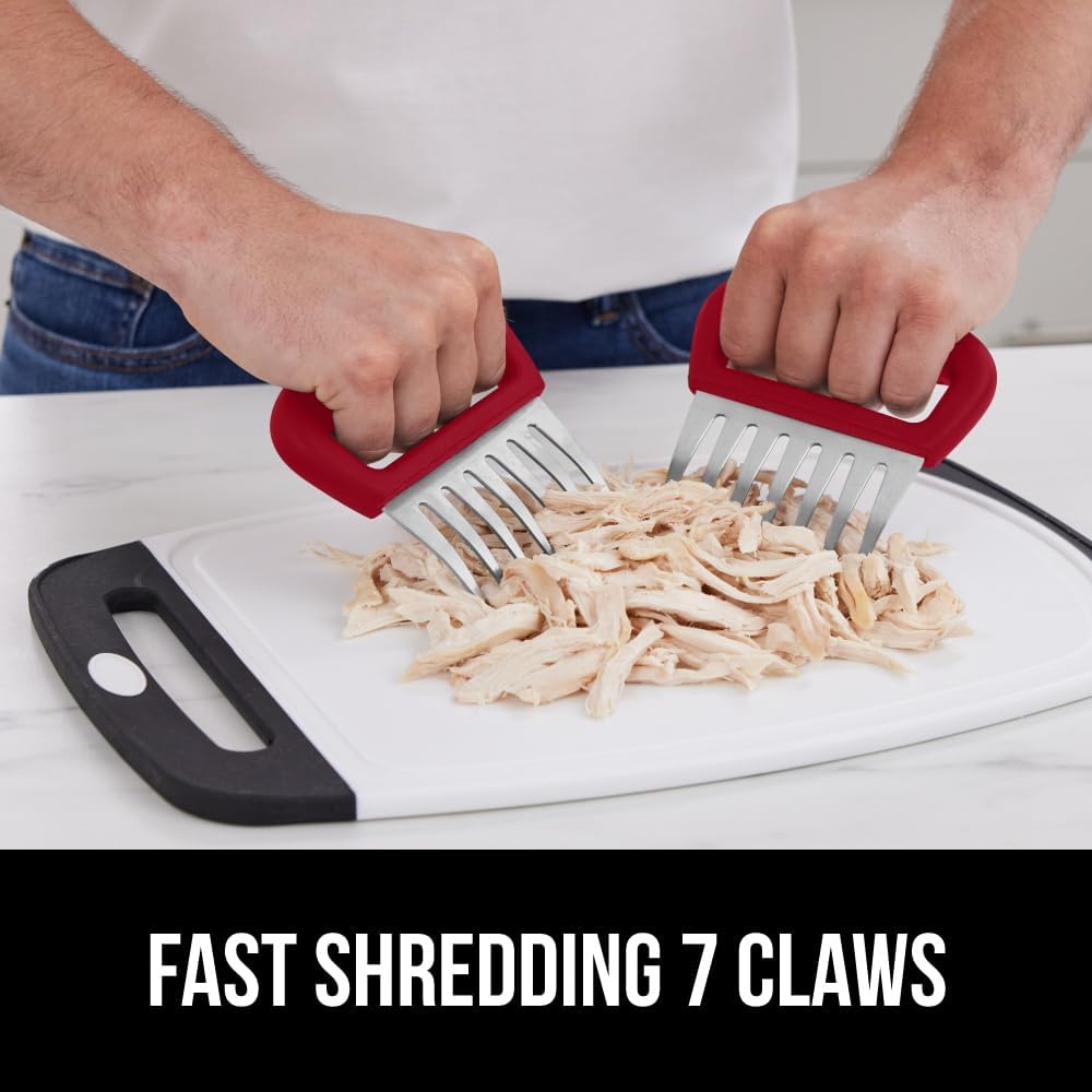 GORILLA GRIP BPA-Free Chicken Shredder Meat Claws, Sharp Stainless Steel Food Shredding Fork, Comfortable Handle, Easily Shred Pulled Pork, Taco Meats, Kitchen Smoker BBQ Tool, Dishwasher Safe, Red - Lumora Garden