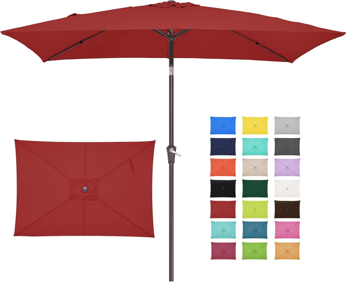 JEAREY 6.5x10 ft Rectangular Patio Umbrellas Outdoor Market Umbrella with Push Button Tilt and Crank, Rectangle Table Umbrella 6 Sturdy Ribs UV Protection for Pool Garden Backyard Deck, Red