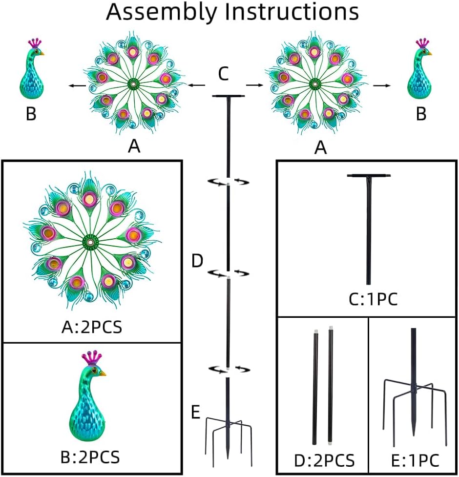 Stargarden Wind Spinners Outdoor, Peacock Metal Wind Spinner, 13 Inch Kinetic Wind Sculptures & Spinners, Decorative Waterproof Pinwheels for Yard and Garden Decor