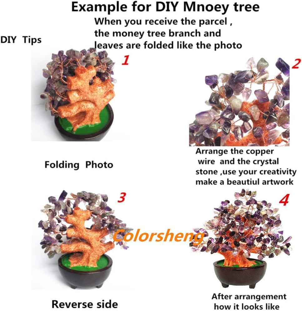 Colorsheng 7 Inch Quartz Crystal Money Tree Bonsai Feng Shui Gem Decoration for Wealth and Luck (Green)