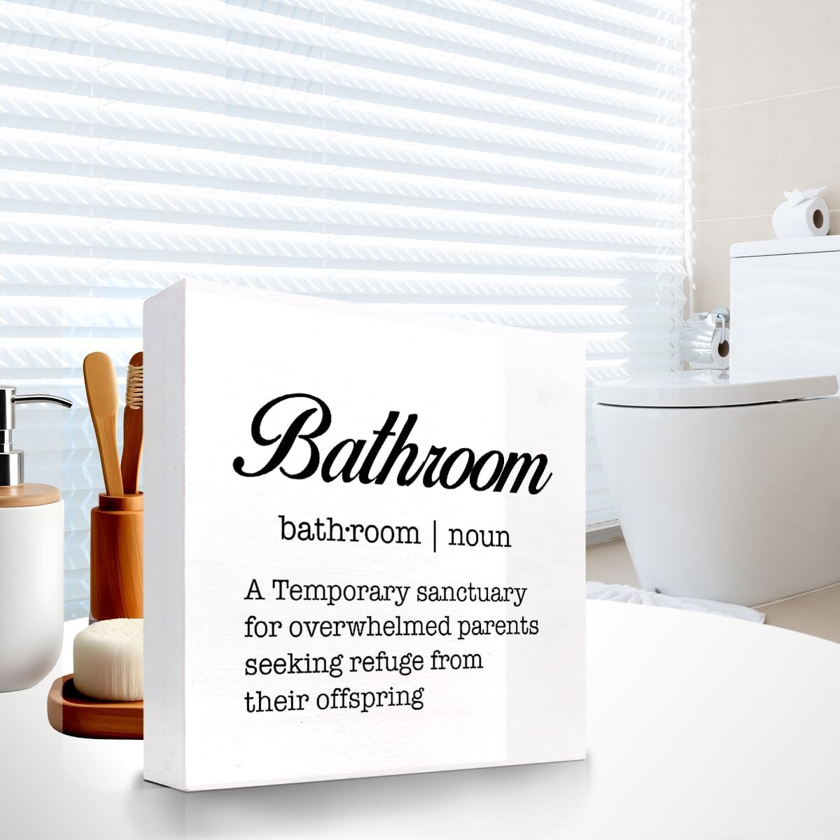 Bathroom Definition Funny Wooden Box Sign,Bathroom Wood Block Plaque for Home Restroom Shelf Wall Toilet Decor