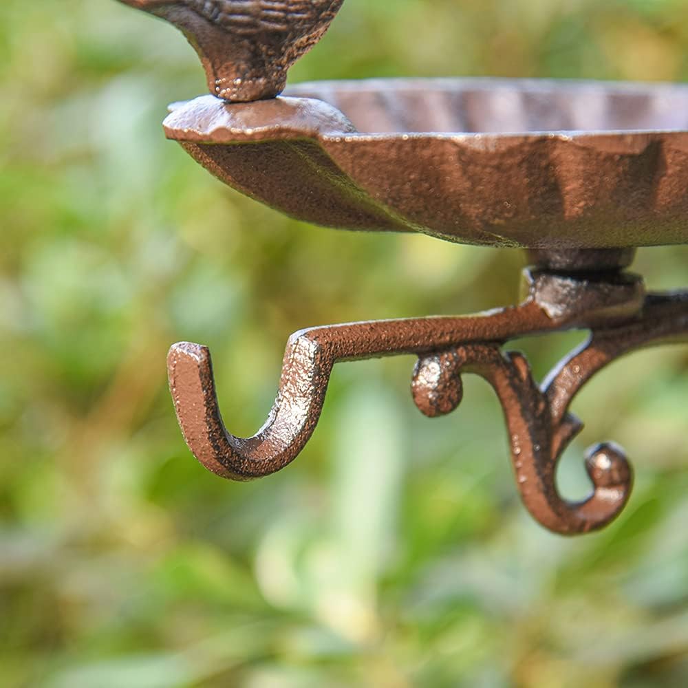 Sungmor Cast Iron Birdfeeder, Heavy Duty Sturdy Wall Bird Feeder, Deck Mounted Small Bird Bath, Decorative Planter Hanger, Outdoor Garden Wall Hook for Hanging Plant Pot, Basket, Lantern, Wind Chime