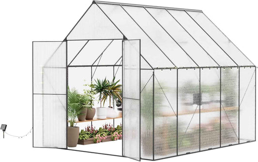 Greenhouse for Outdoors, Heavy Duty Polycarbonate Greenhouses, Walk in Greenhouse for Outdoor Garden Backyard with Roof Vent (8x10 FT)