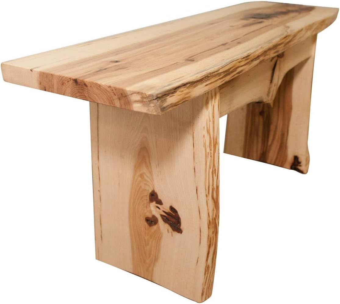 Rustic Red Door Co. Live Edge Wooden Bench - Solid Wood Dining Bench Furniture - Natural Edge Wooden Slab Bench (5' Long, Hickory Wood with Clear Coat)