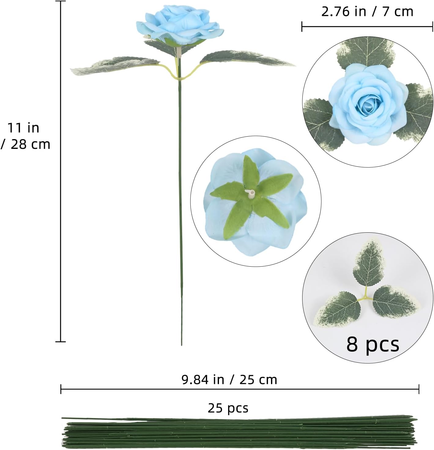 25PCS Rose Artificial Flower Heads 7 CM 2.75 in Velvet Rose Flowers Real Look Rose Flower Heads for DIY Wedding Home Party Baby Shower Decor (Light Blue)
