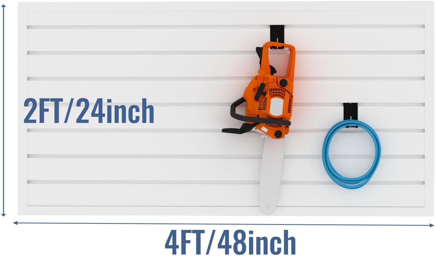 Slatwall Panel Garage Organizer PVC Slatwall Heavy Duty Wall Mounted Rack, Interlocking Slat Wall Panels for Tool Organization Peg Board(White 4 x 2 ft)