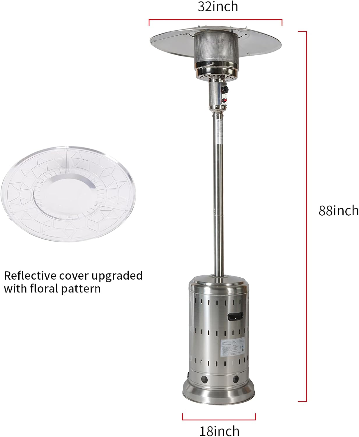 48,000 BTU Patio Heater for Outdoor Use with Wheels and Cover, Outdoor Stainless Steel Burner for Garden Commercial Residential, High Power Propane Heater, Triple Protection System
