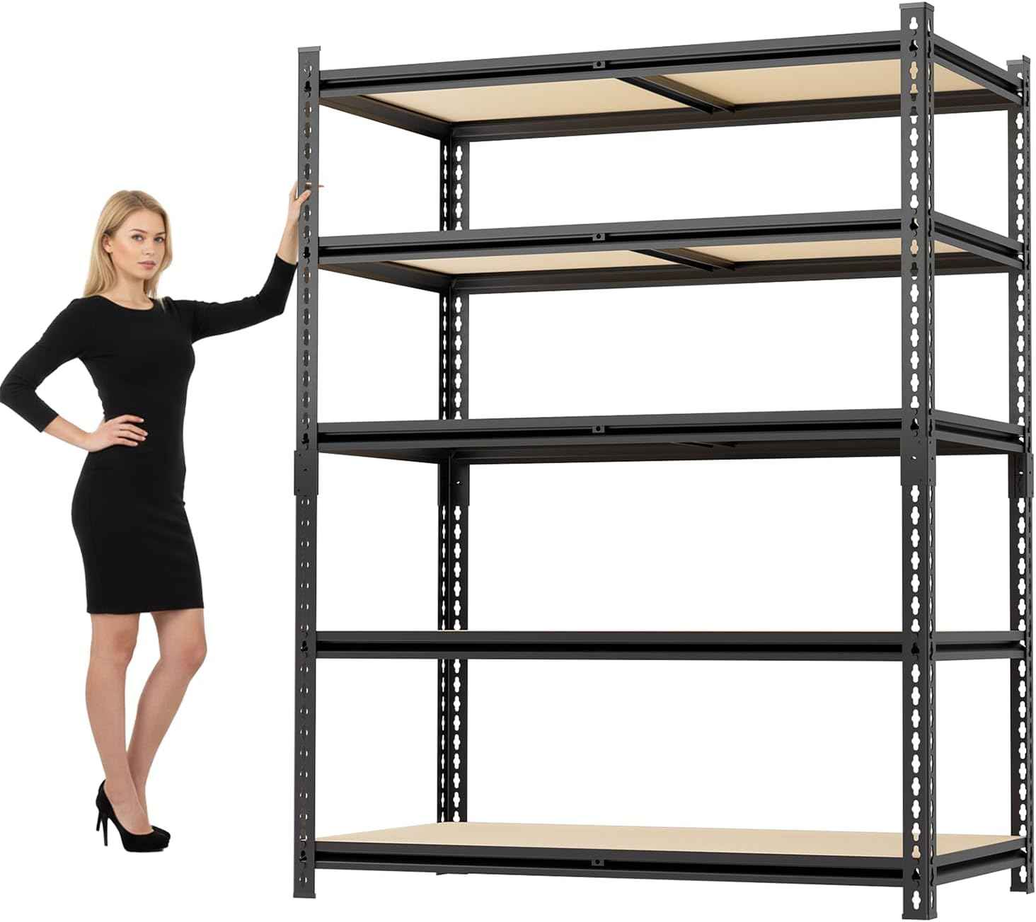 72" H Garage Shelving 2500LBS Storage Shelves Heavy Duty，5 Tier Adjustable Metal Shelving Unit for Storage Rack Warehouse, Pantry, Closet, Kitchen