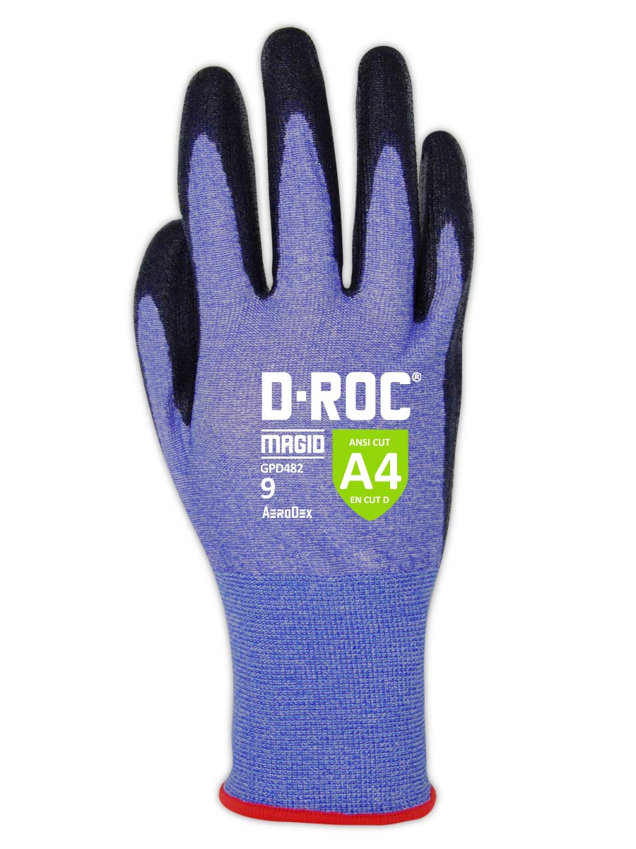 MAGID D-ROC ANSI A4 AeroDex Polyurethane Palm Coated Work Gloves, 1 Pair, Size 6/XS, GPD482