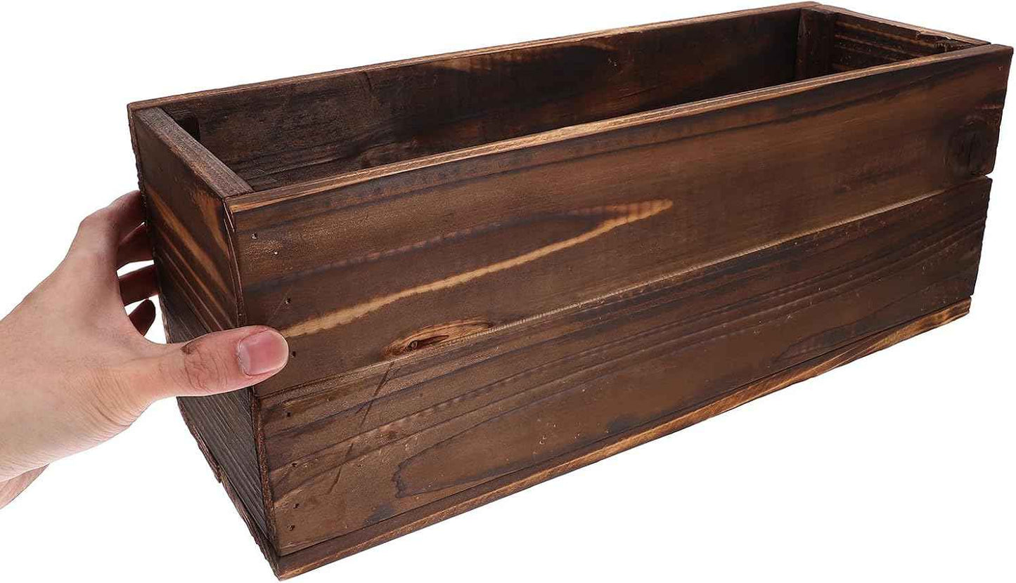 Rustic Rectangular Wood Planter Box for Succulents and Herbs, Large Outdoor Wooden Flower Pot with Anti-Corrosion Solid Wood, 40x14x15cm Balcony Garden Container