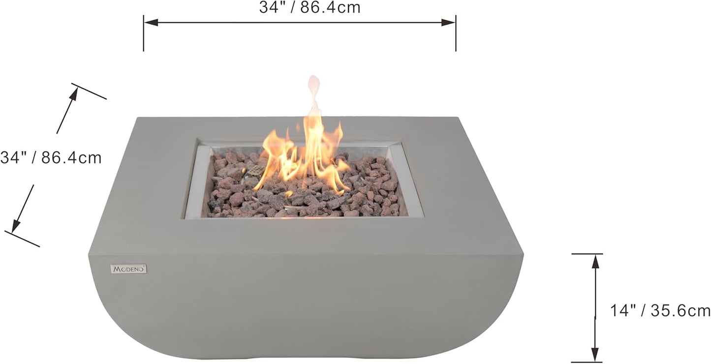 AMS Fireplace | Modeno Westport Package | Light Gray Liquid Propane Gas Fire Pit Table for Outside Patio Bundle with Tank Cover, Wind Guard, & SS Burner Lid | Free Ice Bucket & Rubber Mat