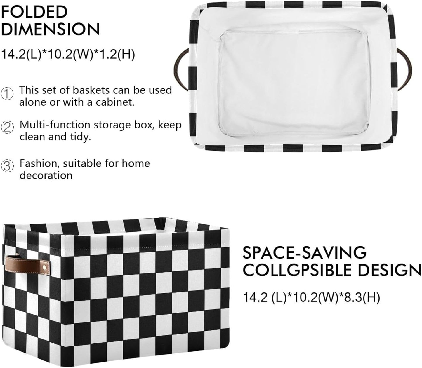 Black and White Check Rectangular Storage Basket Organizer Bin Shelf Baskets For Clothes Gifts For Home Office Dorm