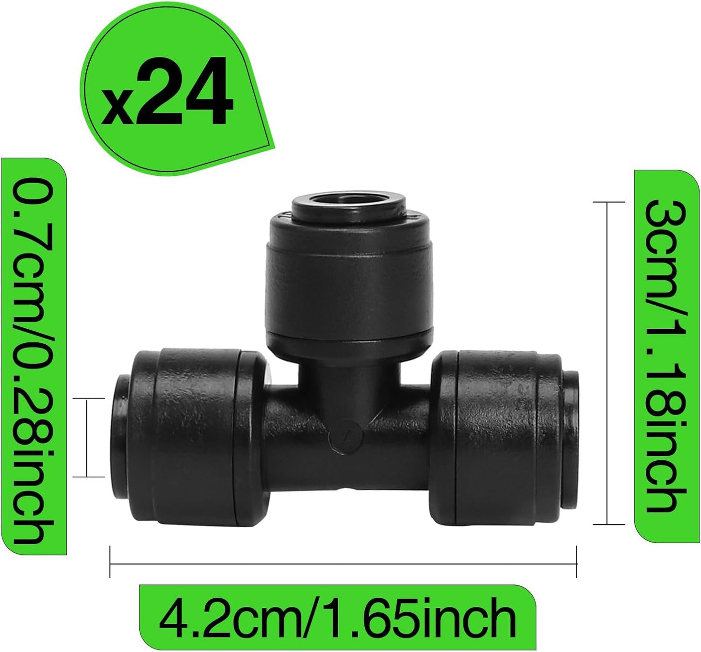 MIXC 24 Pack 1/4" Drip Irrigation Connectors, Quick Connect Fittings for 1/4 Inch Drip Tubing, Push-to-Fit Tee Fittings for Sprinkler & Irrigation Systems(1/4'' Brbed Tee Connectors-24P)