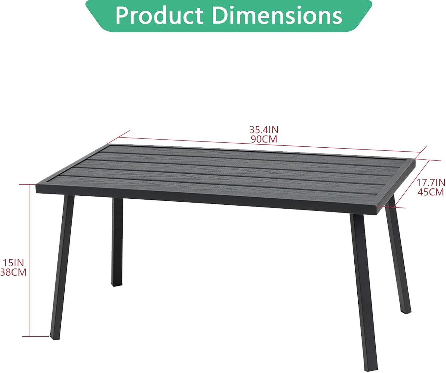 Helios&Hestia Small Rectangle Iron Outdoor Coffee Side End Table for Patio, Deck, Backyard, Garden, Poolside, Black