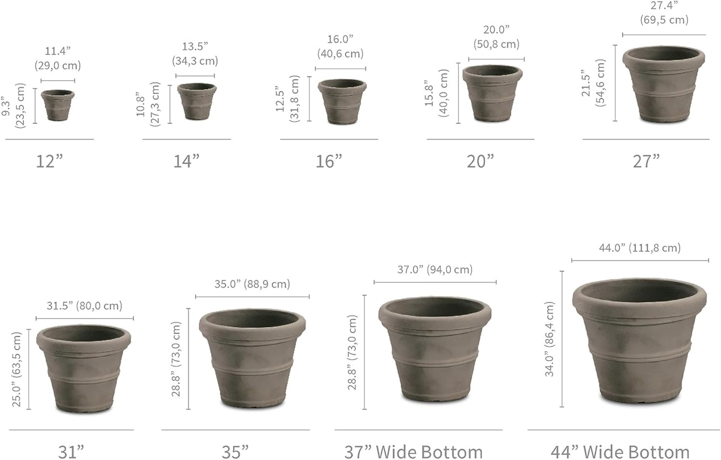 Crescent Garden Brunello Classic Rolled Rim Planter Pot, Indoor/Outdoor Plastic Round Pot - Traditional Planter for Herbs, Plants, Houseplant -14'' (Parchment)