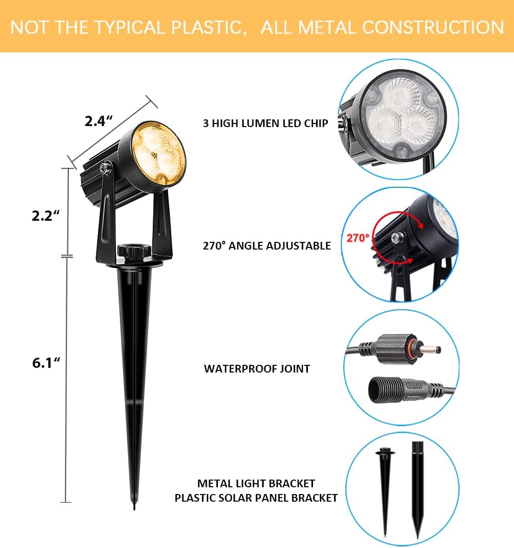 APONUO Metal Outdoor Solar Landscape Lights, Waterproof Spotlight 6-in-1 for Yard Landscape Lighting, Auto On/Off for Pathway, Driveway, Patio (Warm White)