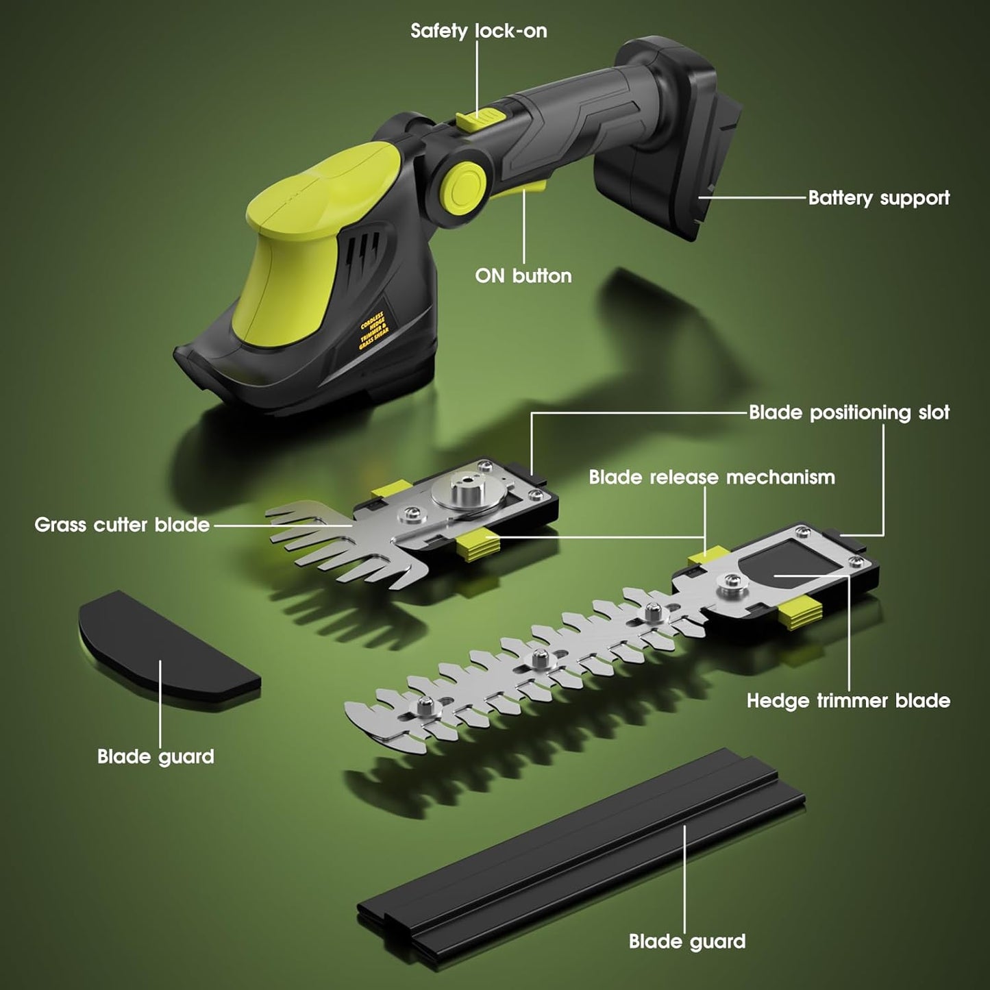 Hedge Trimmer Cordless for DEWALT 20V MAX Battery, 1200RPM Grass Trimmer Electric Hedge Trimmer, 2 in 1 Design, Perfect for Yard, Garden, and Lawn Care(Battery Not Included) (Green)