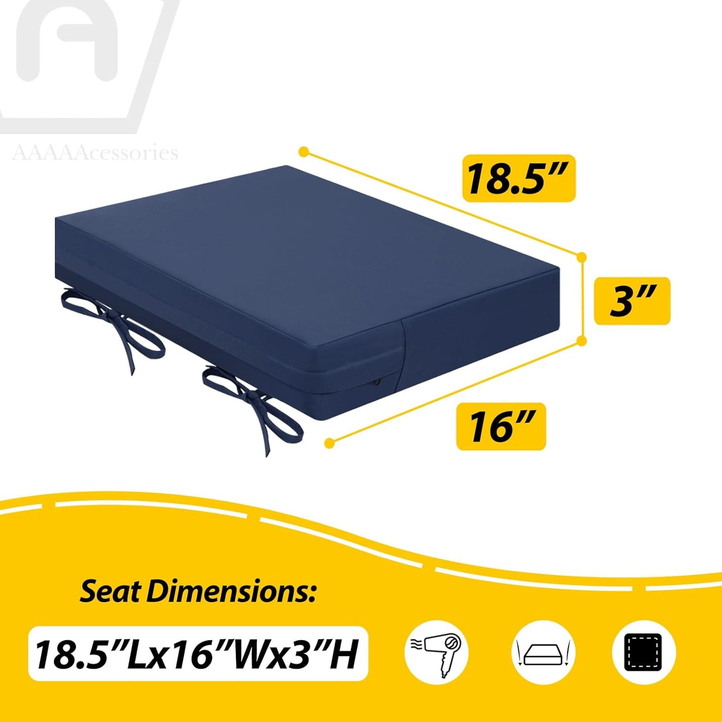 AAAAAcessories Outdoor Seat Cushions for Chairs, Waterproof, Fade-Resistant Patio Furniture Replacement Cushions, 18.5" x 16" x 3", Set of 4, Navy Blue