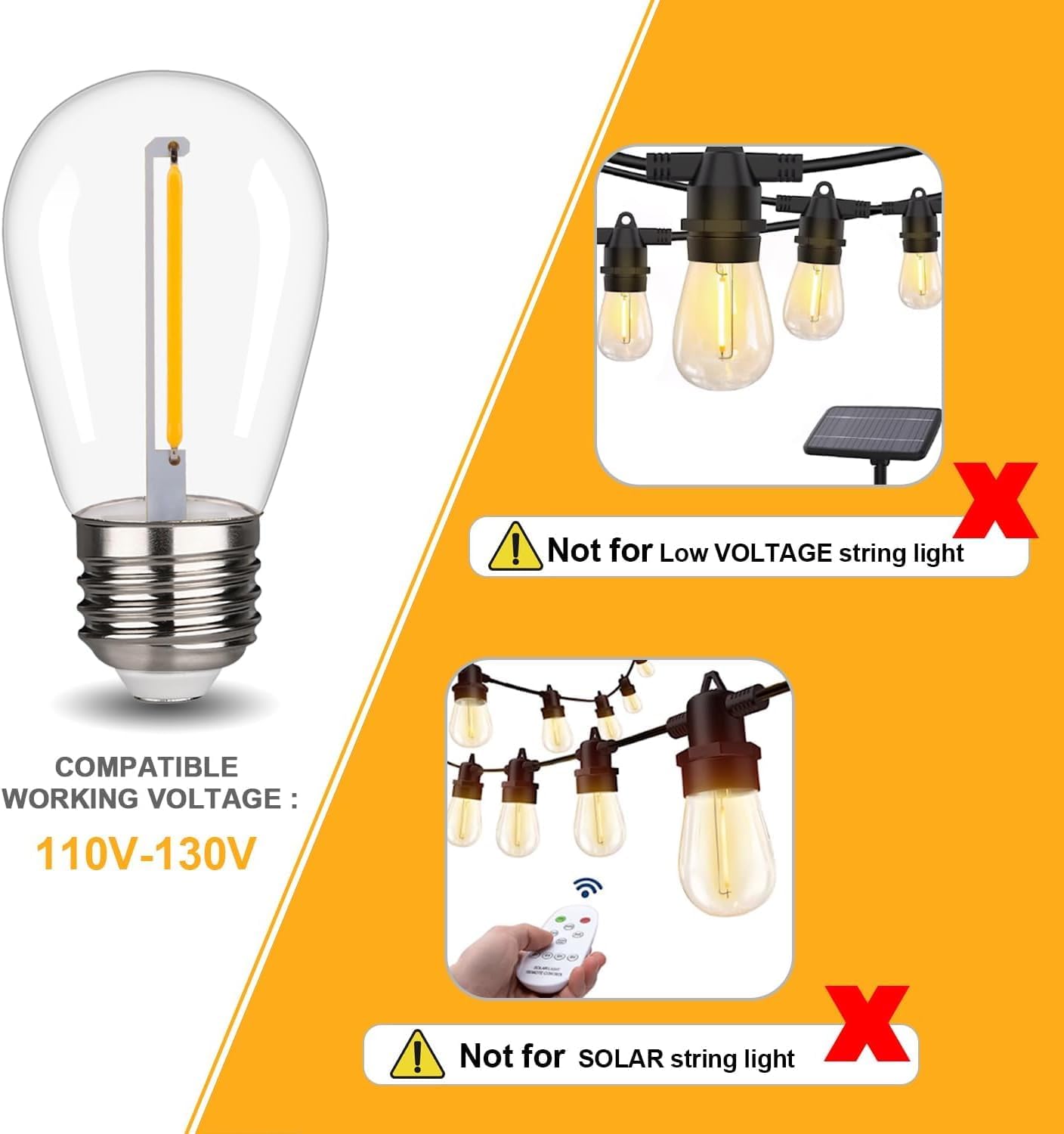 15 Pack S14 LED String Light Bulbs, 1W Shatterproof & Waterproof Outdoor Indoor Replacement Bulbs, E26 Base Edison LED Light Bulbs Warm White 2200K. (S14 15Pack)