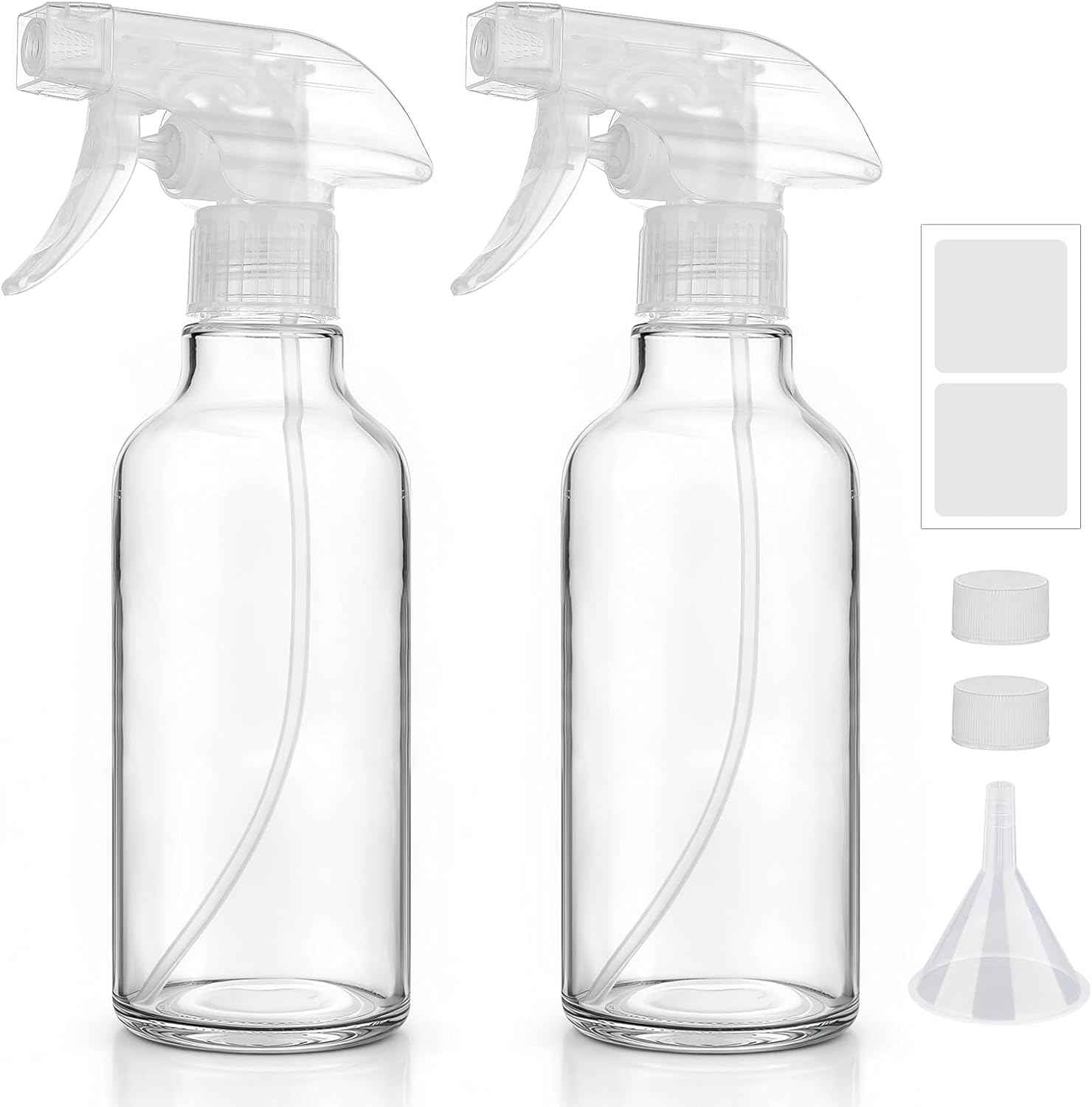 Glass Spray Bottles 12oz Empty Spray Bottle Mist/Stream Spraying Small Refillable Containers for Hair Care, Cleaning Solutions, Plants, Essential Oils 2 Pack (Clear, 12oz)