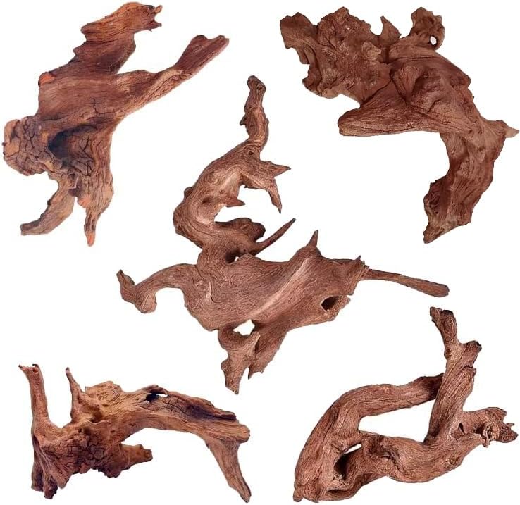 Natural Small Aquarium Driftwood for Fish Tanks & Reptile Terrariums – 100% Safe Fish Tank Decorations, Unique Twisted Branches 5-Piece 4-8 Inch Low Tannin, Easy to Sink