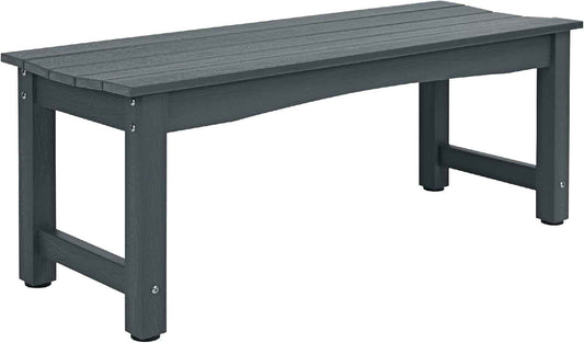 Weatherproof HIPS Outdoor Bench, 2-Person Patio Dining Bench, All-Weather Poly Lumber Garden Bench, Never Rot or Fade, Park Bench with Wood Grains for Porch, Garden, Deck, Entryway, Grey