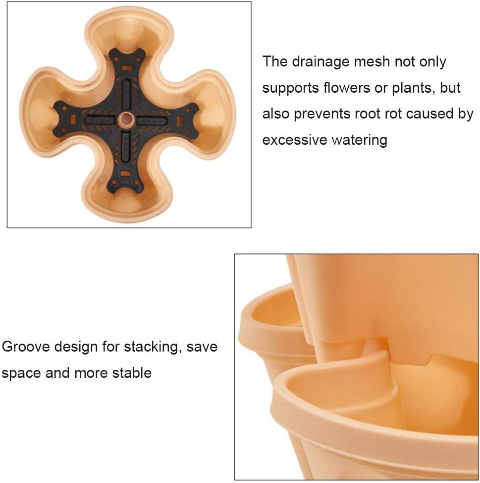 5 Tier Stackable Strawberry Planter Vertical Garden Stacking Herb Vegetable Planters with Removable Wheels Saucer, 4- Compartment Pot
