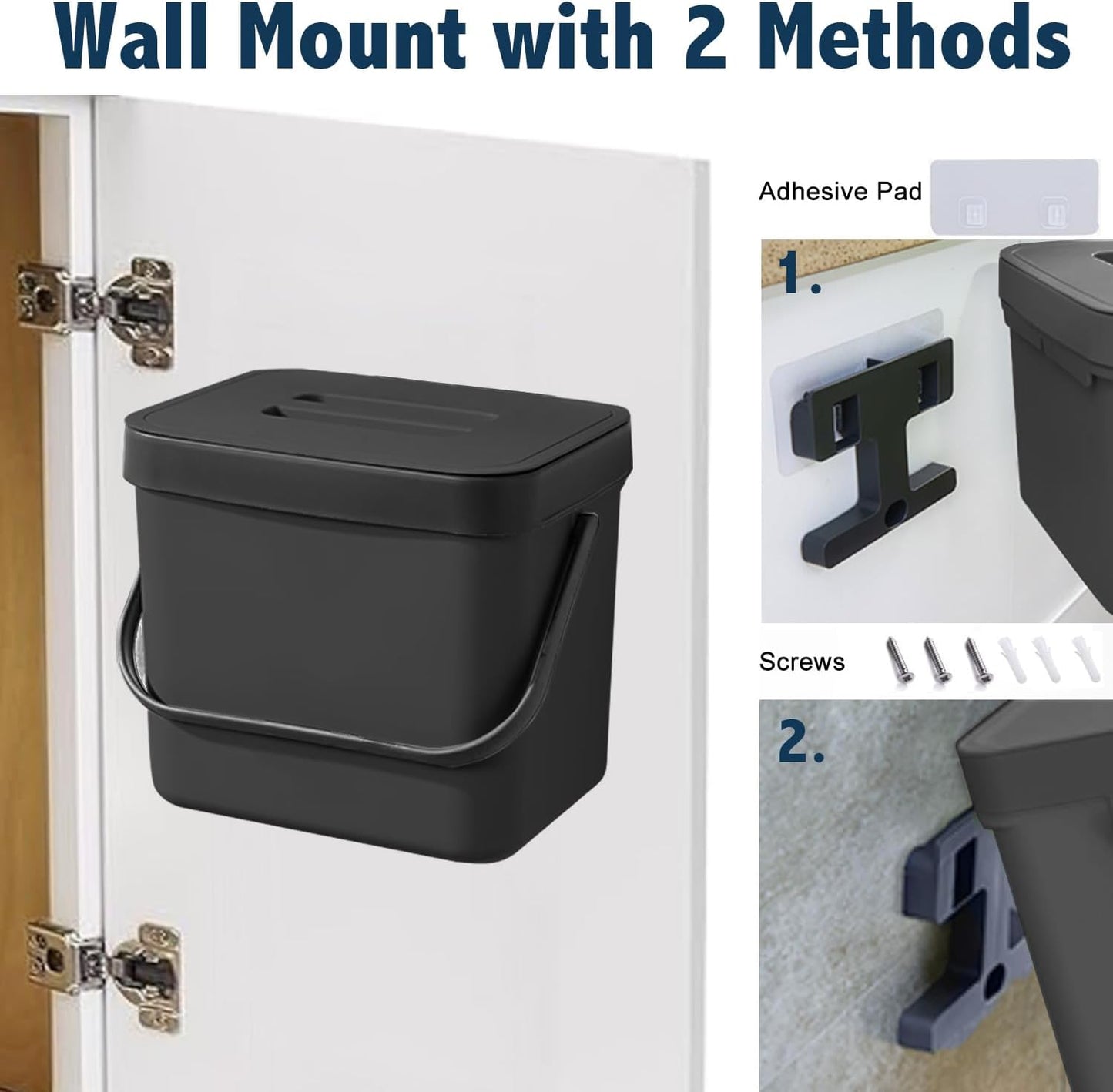 Kitchen Compost Bin, LALASTAR Food Waste Bin for Kitchen, Food Scrap Pail Bucket with Colander, Hanging Trash Can, 1.8 Gallons, Black