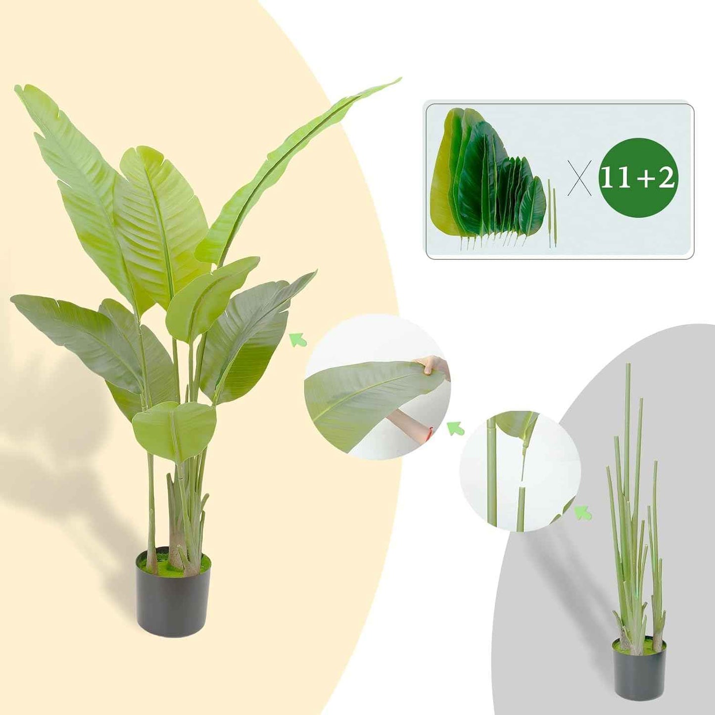 6FT Artificial Bird of Paradise Plant, Faux Artificial Trees, Tall Fake Realistic Tree, 11 Trunks Silk Leaf Plant with Plastic Pot for Home Office Decor Indoor Outdoor Modern Decoration
