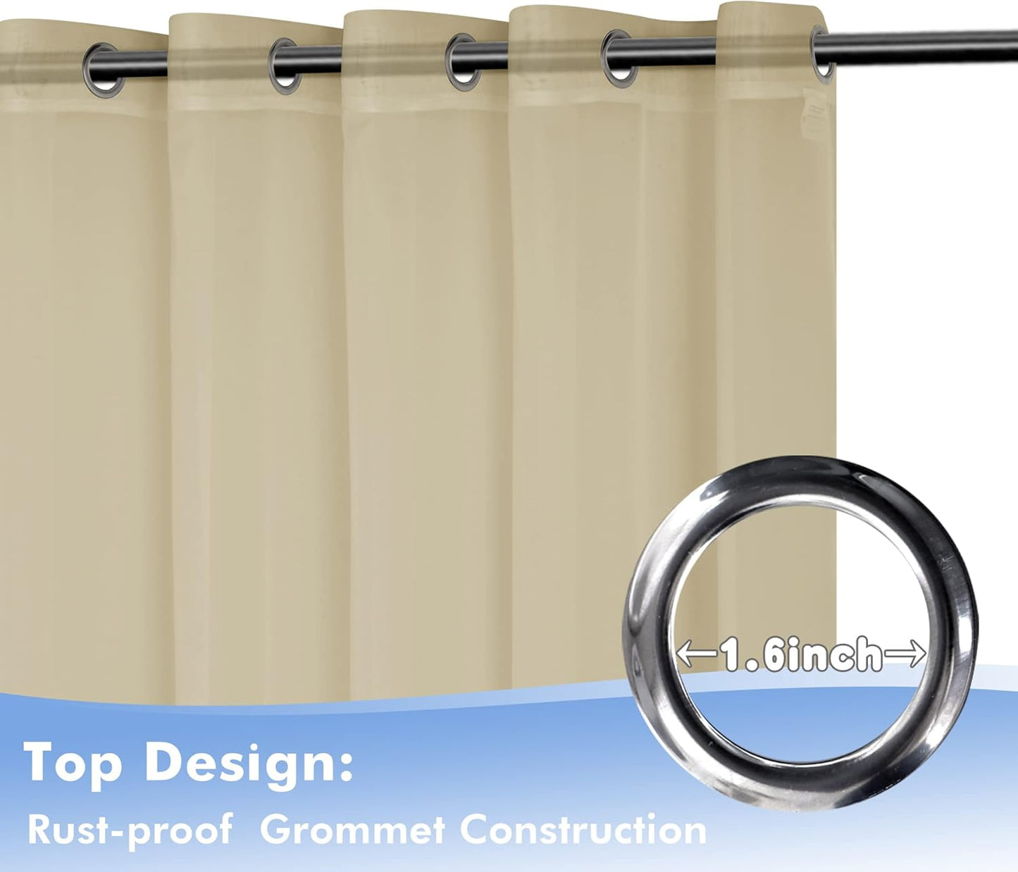 HolidayIdeas Outdoor Sheer Curtains for Patio Waterproof, 4 Panels - 54 x 108 Inch - Light Filtering Voile Outside Curtains Grommet Drapes for Front Porch, Gazebo, Pergola, Backyard, Linen Color