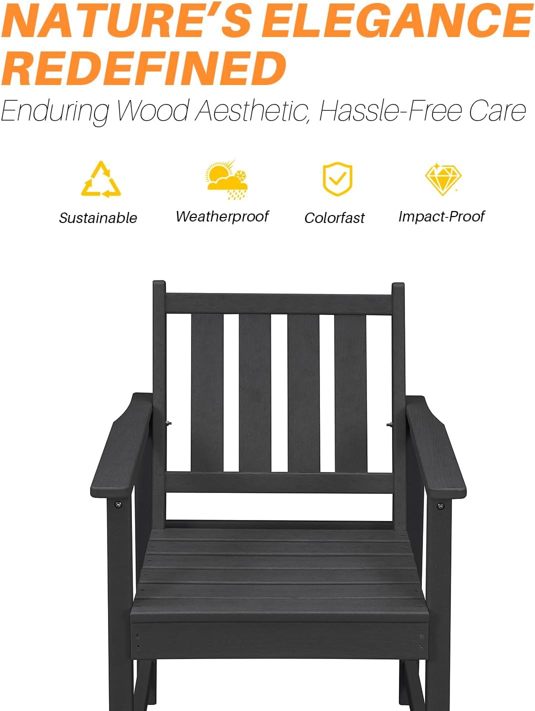 HDPE Dining Chair Set of 4, Outdoor Dining Chair with Deep Seating, All Weather HDPE Patio Dining Chairs, Ergonomic Outdoor Chairs Furniture for Backyard, Poolside, Garden, Deck, Obsidian