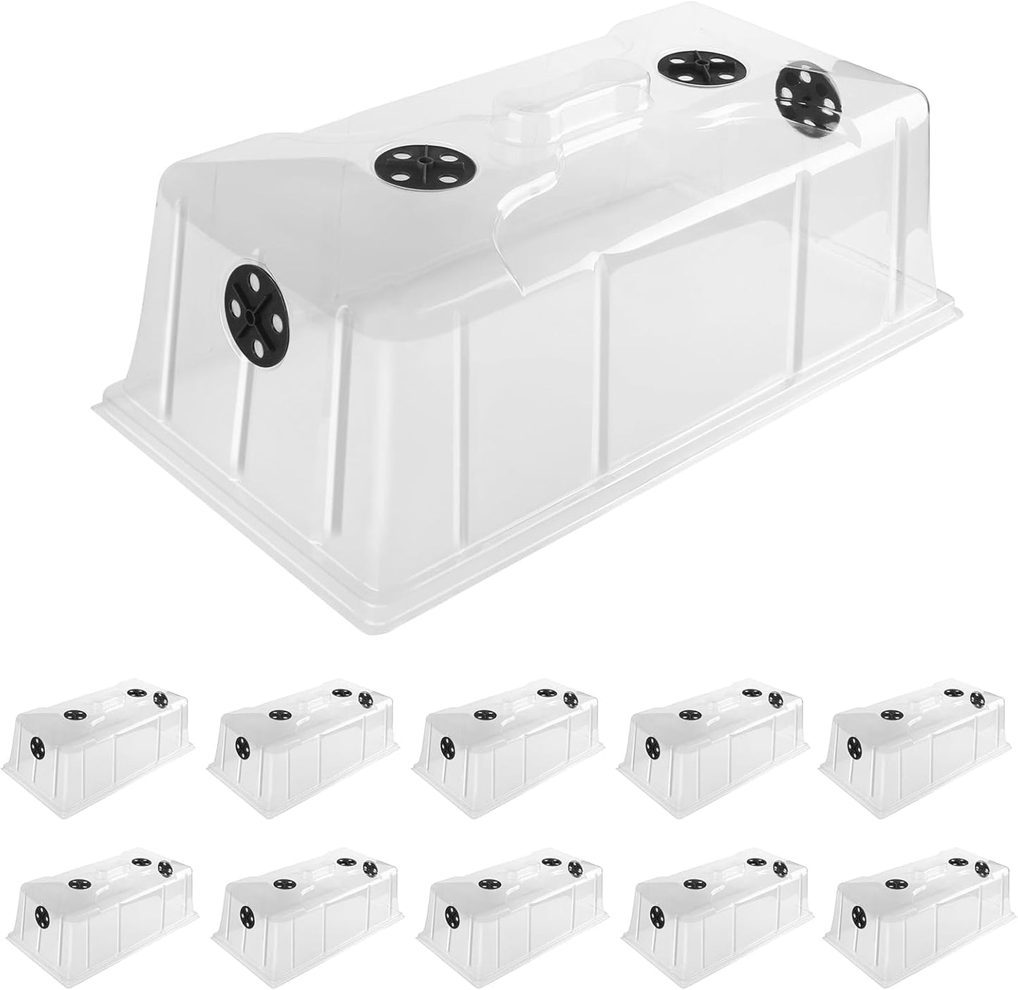 MIXC 10 Pack Humidity Dome 7" Tall Extra Strength, 1020 Growing Trays Cover, Propagation Seed Cloning Lid Vented for 10 x 20 Inch Flat Tray and Seed Starting Germination, Black