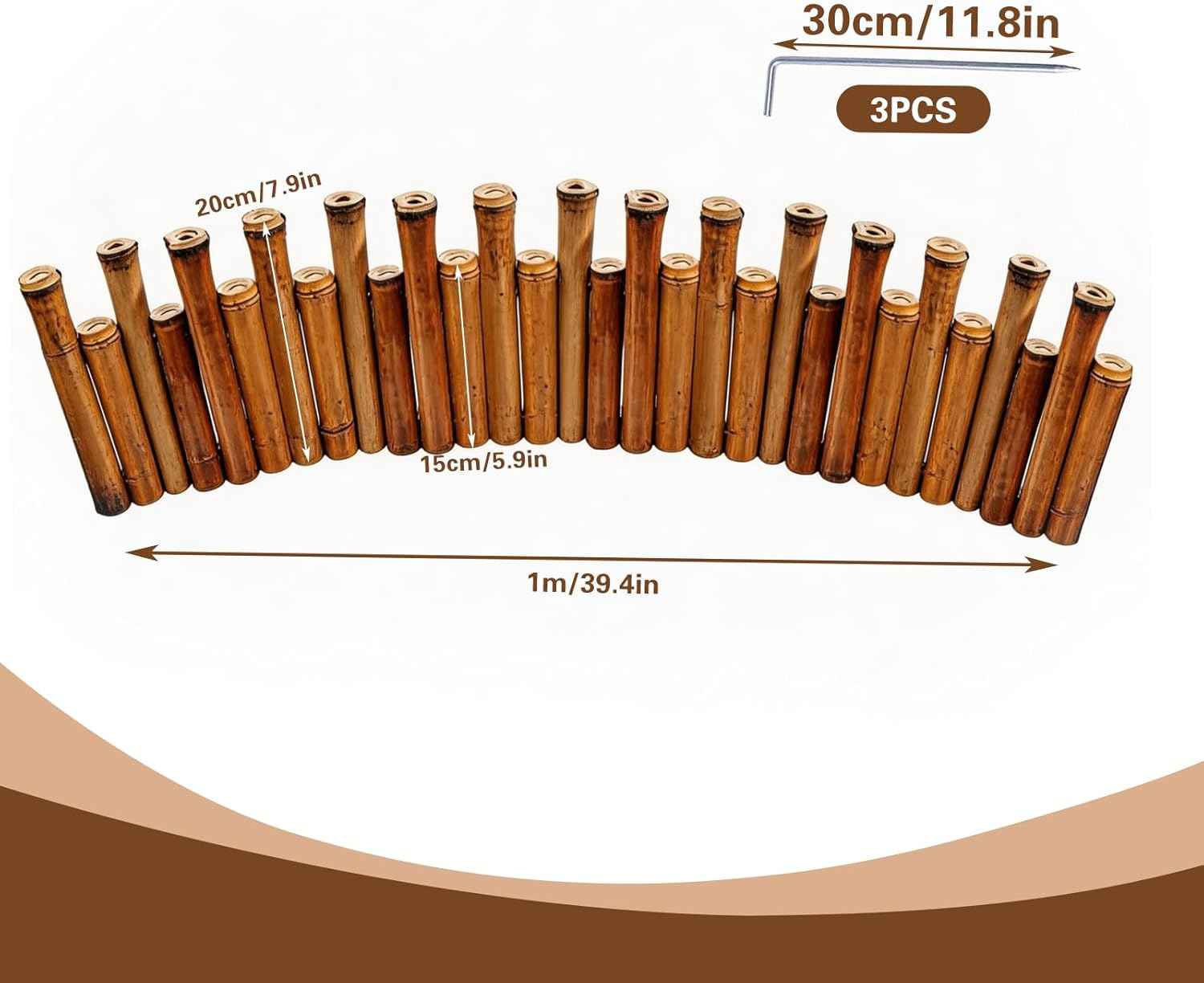 Bamboo Short Fence with Ground Spikes, Outdoor Landscape Edging Flexible Decorative Border, Garden Lawn Edging Low Fence, for Yards Gardens Patios Lawns, 39.37'' L x 5.9''/7.87'' H (Brown)