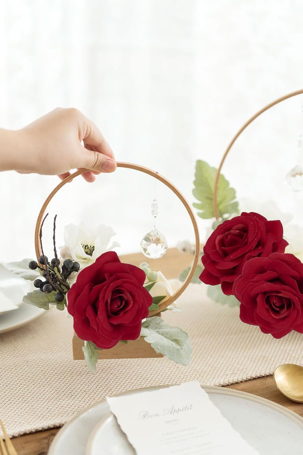 25PCS Red Rose Artificial Flower Heads 7 CM Velvet Rose Flowers Real Look Rose Flower Heads for DIY Wedding Home Party Baby Shower Decor(Red)