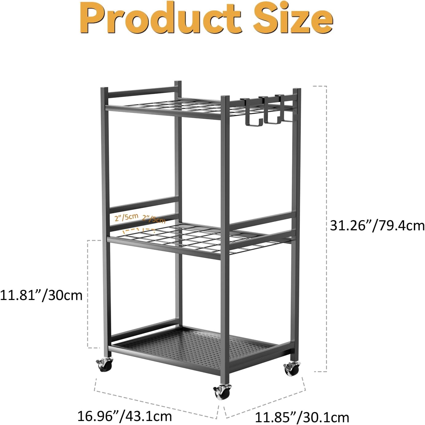 35-Slot Yard Tool Organizer, Garden Tool Rack for Garage, 4 Lockable Wheels & Adjustable Feet, Heavy-Duty Steel Storage Holder for Shovels, Rakes, Brooms & Mops