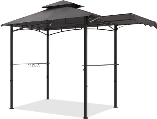 MASTERCANOPY 11 x 5 Grill Gazebo with Extra Side Awning Outdoor BBQ Gazebo with 2 LED Lights for Patio Party Backyard Picnic(Dark Gray)