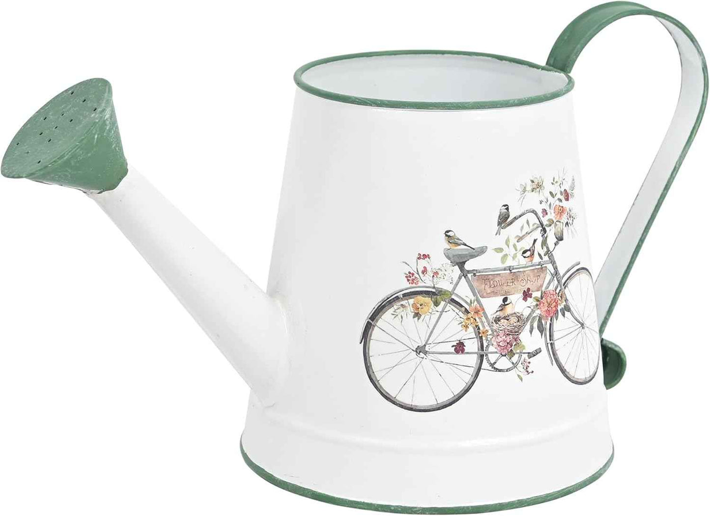 Small Watering Can for Indoor Plants Garden Metal Decorative Watering Can Outdoor Bonsai Balcony Courtyard Garden Flower Decorative, 1.5L, 50.7 Oz (White Green)
