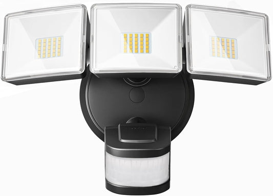 OREiN 4500LM/30W Flood Lights Outdoor, 180°/50FT Motion Sensor Outdoor Lights 3 Modes Dusk to Dawn IP65 Waterproof LED Security Light for 4500SQ.FT Area for Yard Garden, Black (Hardwired)