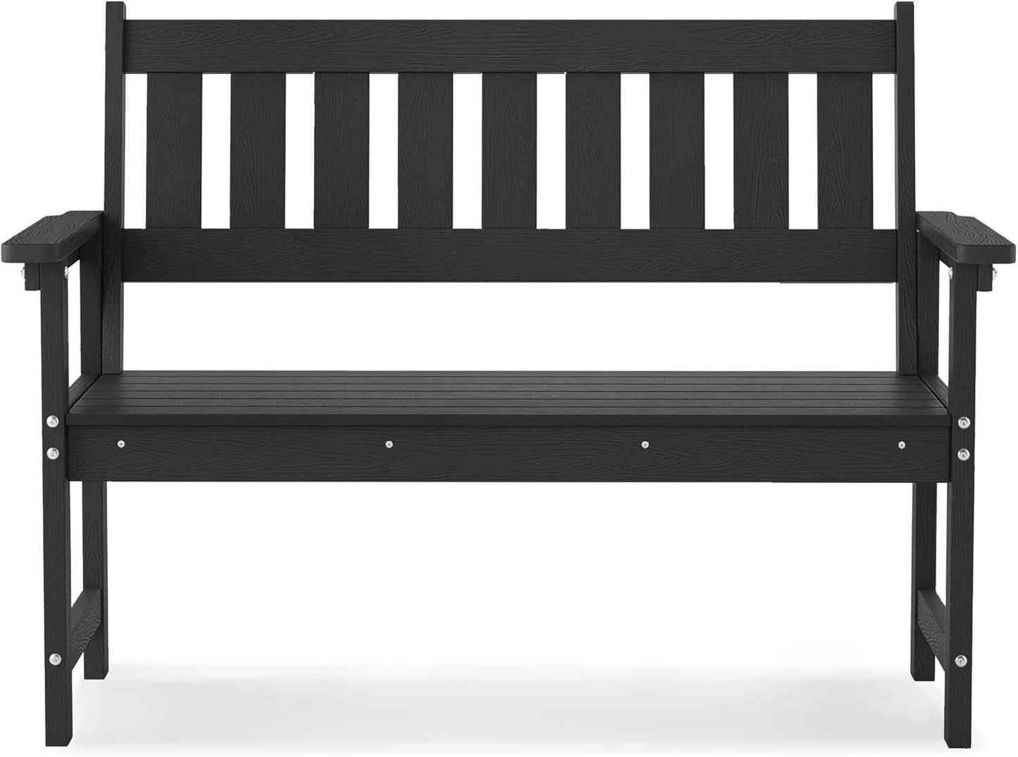 LUE BONA Outdoor Bench, 2-Person HDPS Garden Bench, Outdoor Benches Weatherproof, All-Weather Fade/Rot Resistant Patio Bench for Park, Front Porch, Backyard (Black)