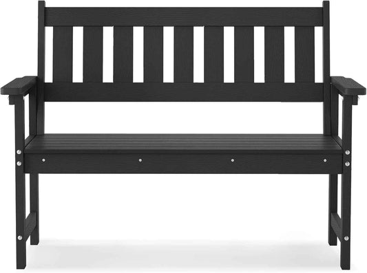 LUE BONA Outdoor Bench, 2-Person HDPS Garden Bench, Outdoor Benches Weatherproof, All-Weather Fade/Rot Resistant Patio Bench for Park, Front Porch, Backyard (Black)