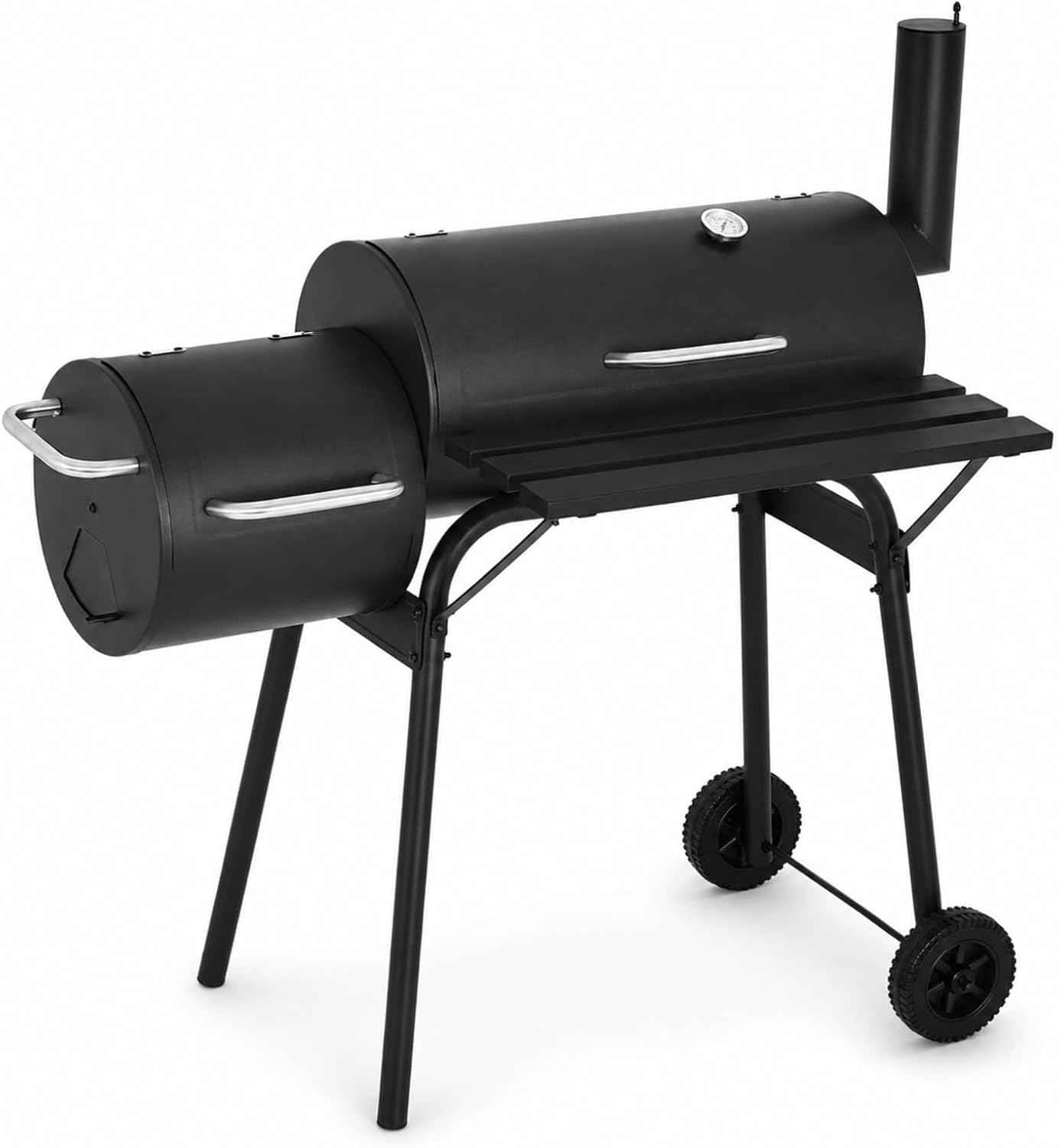 Outdoor Charcoal Grill & Smoker Combo - Dual Chamber, Heavy-Duty Steel, Black - Ideal for BBQ, Backyard Cooking, Camping - Portable Grill with Enhanced Thermometer, Easy Mobility，camping grill