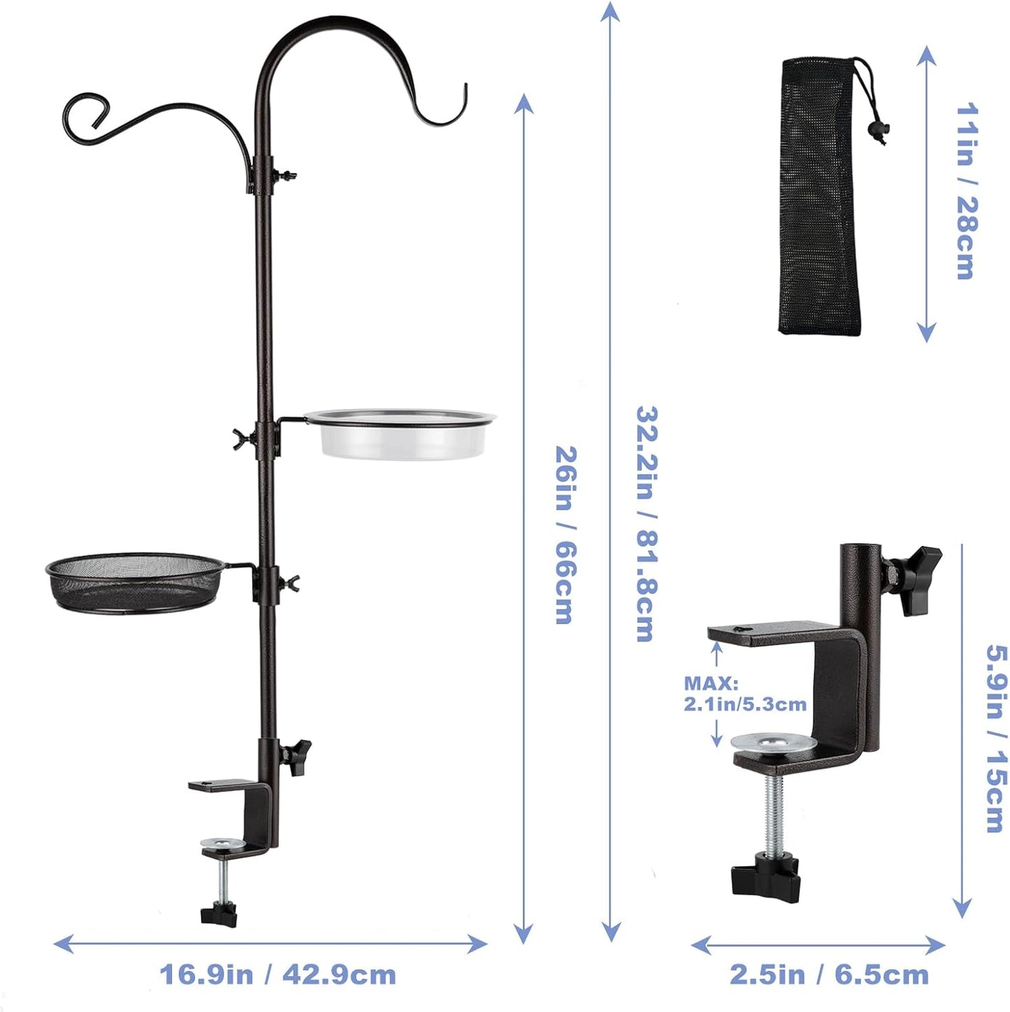 Deck Bird Feeding Station | Premium Multi Feeder Hanging Kit with Bird Bath & Sock Feeder | Attracts Wild Birds, Planter Hanger Hook for Outdoor Deck, Patio, Garden
