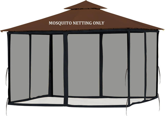 Gazebo Mosquito Netting Replacement 10' x 12' x 7'1'', Universal 4-Panel Screen Sidewall with Zipper, Black (Mosquito Net Only)
